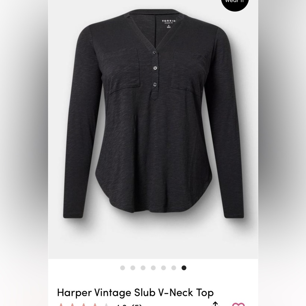 Torrid NWT Harper vintage slub V neck top. Black 2X
